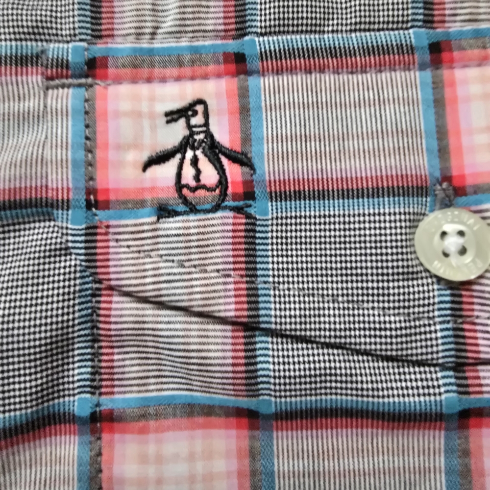 Penguin Men's Plaid Short Sleeve Shirt - Gray and Pink Sz. Small - Picture 3 of 10